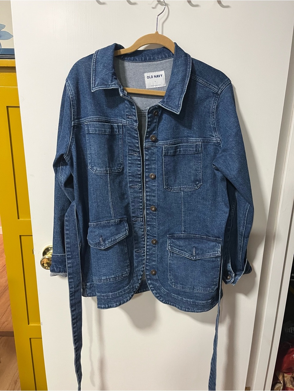 Old Navy Dark Blue Denim Utility Jacket with Waist Tie